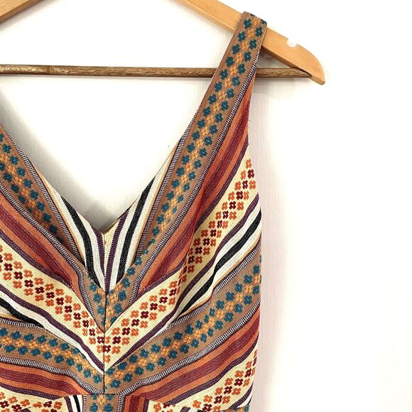Eva Franco Anthropologie V-Neck Boho Embroidered Striped Mini Dress Sz 4 Indie - Picture 2 of 14
